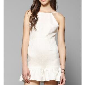 Stone Cold Fox Silk Mini Dress Size 1 White Leopard Jacquard w/ Ruffle Hem